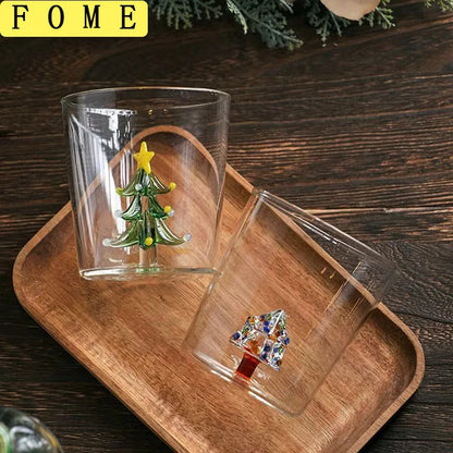 300ml Christmas 3D Glass Cup With Figurine Inside Stemless Glass For Wine Water Milk Goblet-drinking Glass Coffee Mug 1/2/4pcs