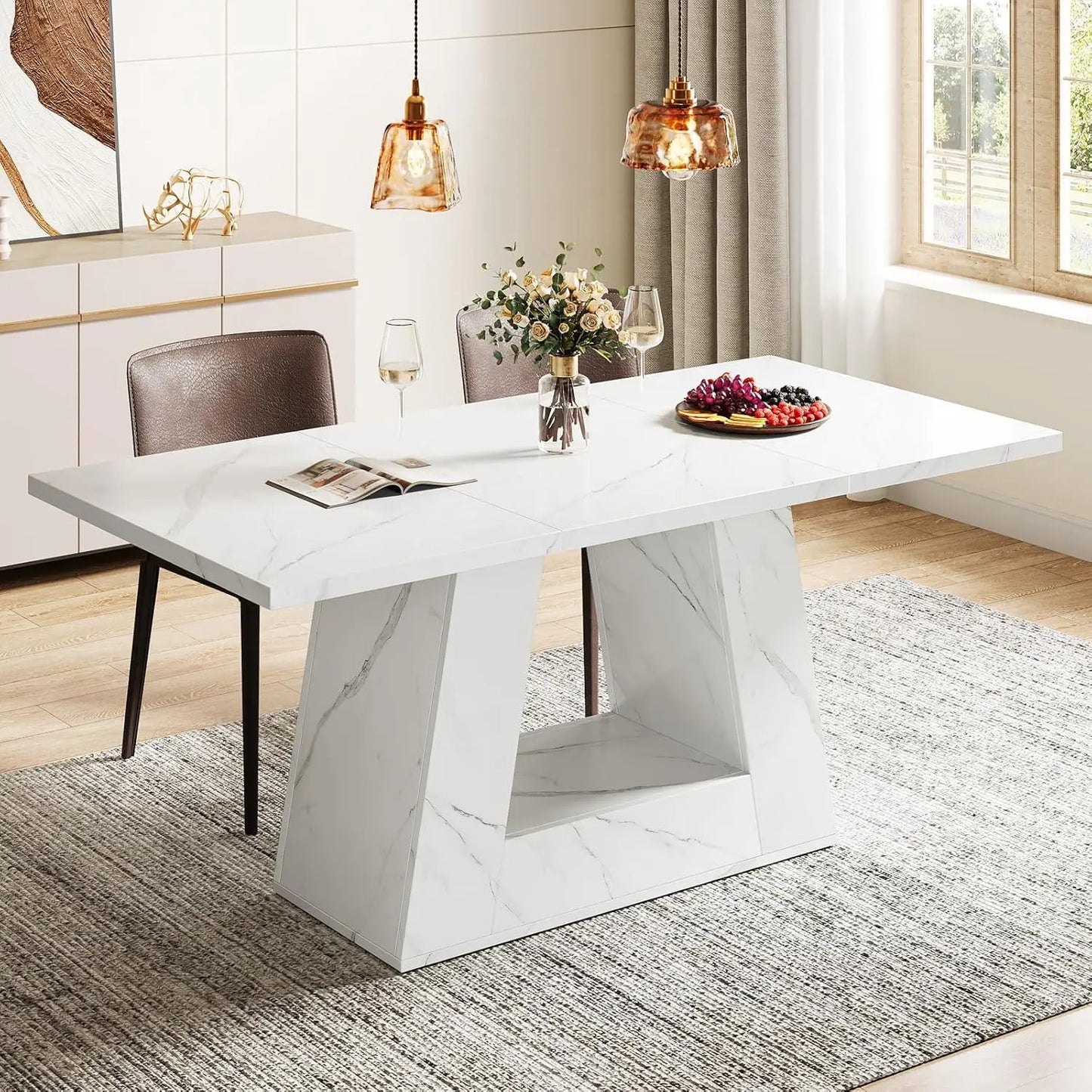 Dining Table for 4 to 6 People,Rectangular Dining Room Table,  with Sturdy Base for Kitchen, Living Room use