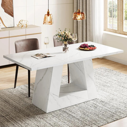 Dining Table for 4 to 6 People,Rectangular Dining Room Table,  with Sturdy Base for Kitchen, Living Room use