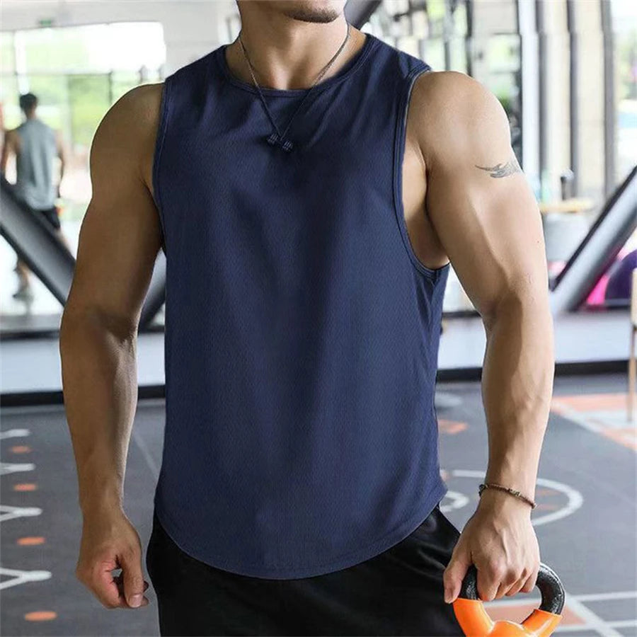 Mens Sleeveless Shirt,  Polyester Mesh Material,  Quick Dry  and Breathable  Workout Fitness