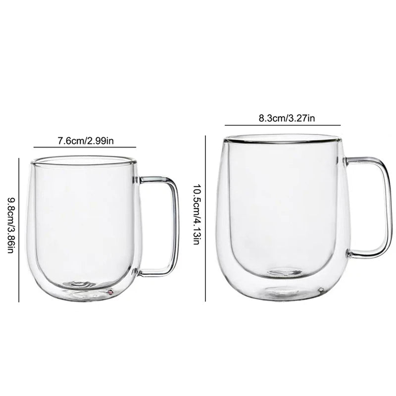 150-350ml Heat Resistant High Borosilicate Glass Mug.  Double Wall Glass Coffee Cup with Handle.