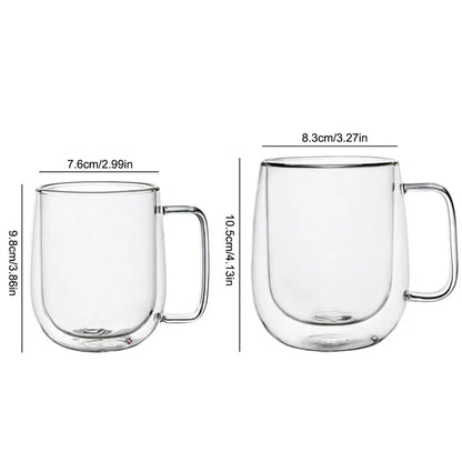 150-350ml Heat Resistant High Borosilicate Glass Mug.  Double Wall Glass Coffee Cup with Handle.