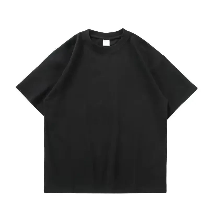 Black, White, COLORS,  GSM 500g Heavy-duty Pure Cotton T-shirt,  Thickened,  Threaded,  Round Neck,Short Sleeves,Half Sleeve Tees.