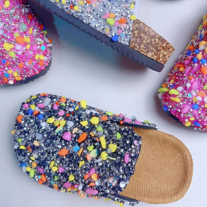 Summer Bling Children's Slippers,  PU Buckle Cork Slippers For Child /Girls with  Anti -Slip Flat Outdoor Kids clogs