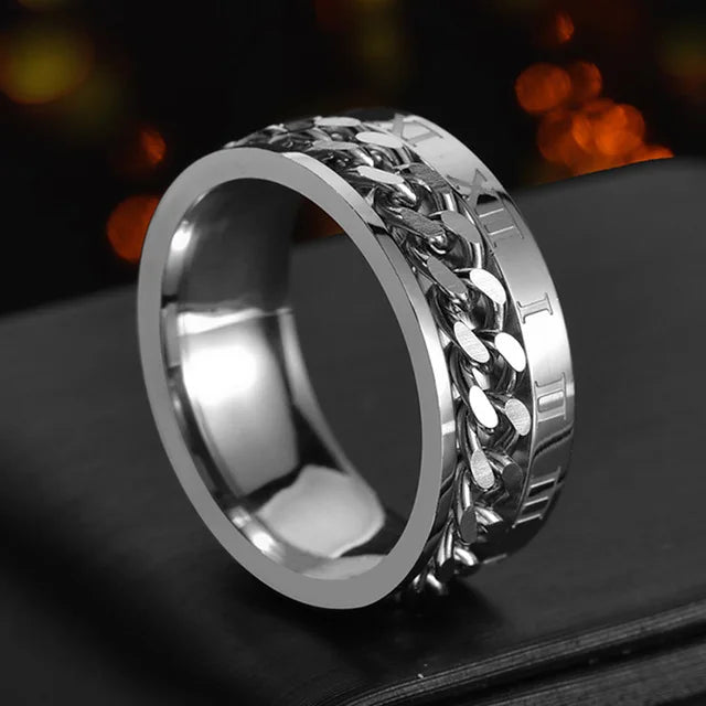 Cool Stainless Steel Rotatable  MENS/WOMENS Ring . High Quality Spinner Chain Punk Jewelry Style