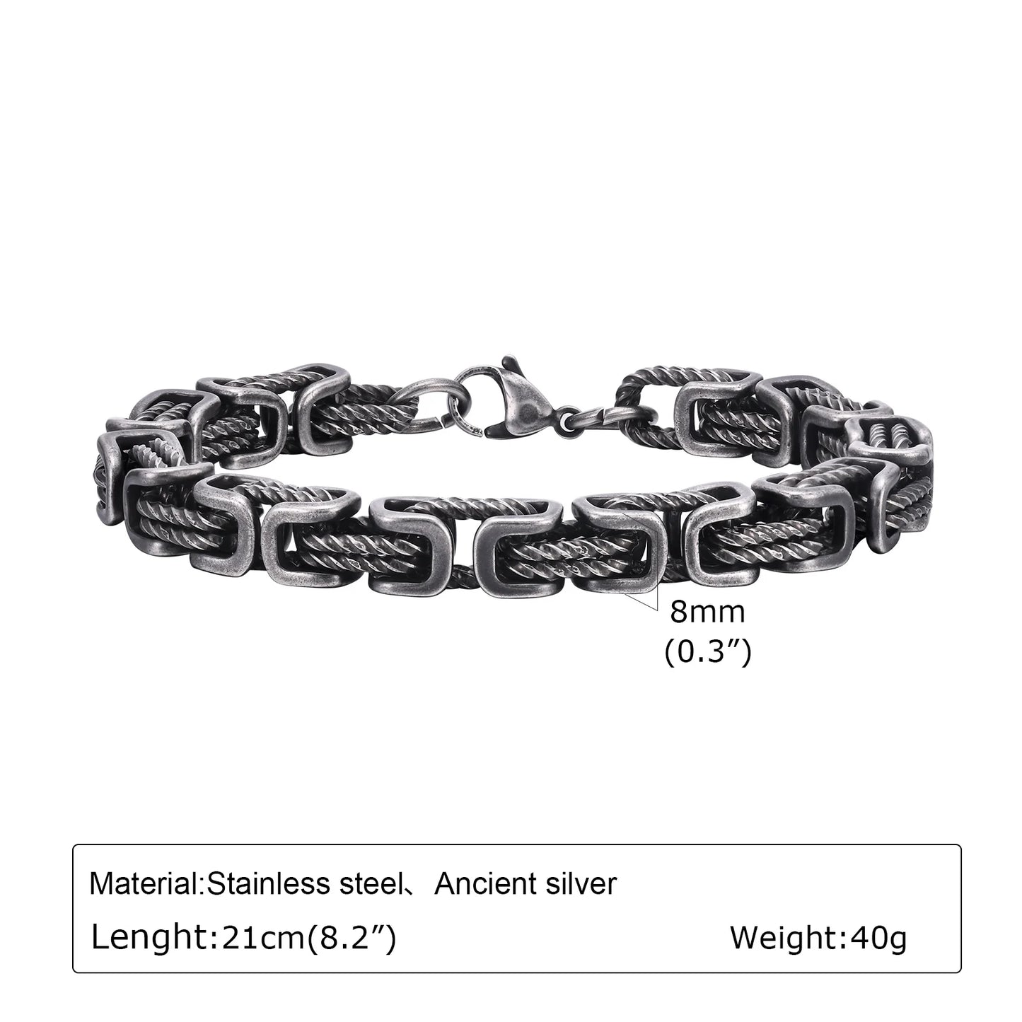 Vintage Chain Bracelets for Men, Boys. Byzantine Stainless Steel Braided Link Wristband,Retro Jewelry for any occasion but PERFECT FATHERS DAY Gift