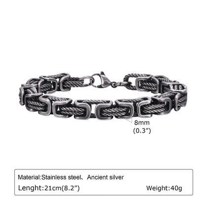 Vintage Chain Bracelets for Men, Boys. Byzantine Stainless Steel Braided Link Wristband,Retro Jewelry for any occasion but PERFECT FATHERS DAY Gift