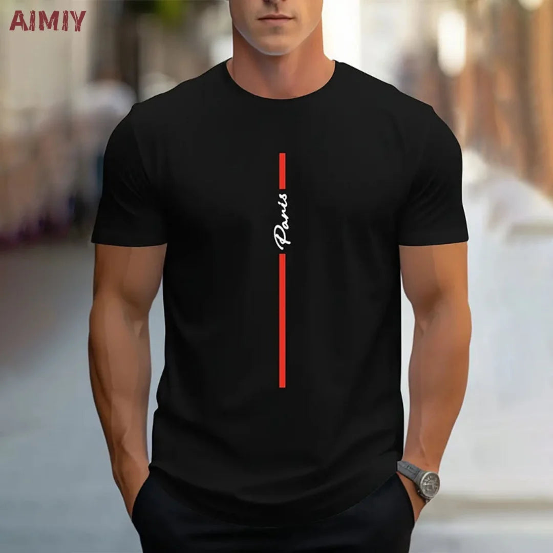 Summer Men's T-shirt Top,  Casual,  Loose Fit , Oversized T-shirt,  PARI Letter Pattern,  Printed Round Neck,  Short Sleeved Many Colors