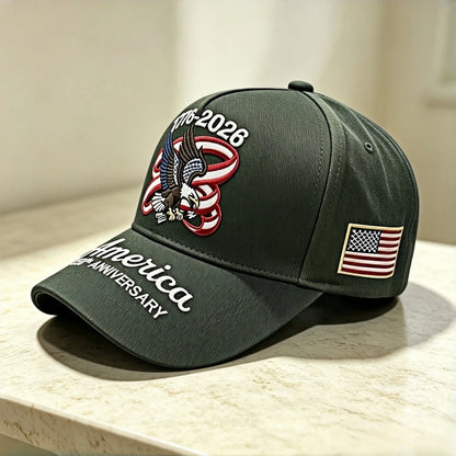 250th Anniversary of the United States 1776 - 2026 Bald Eag " Ribbon Embroidered " Baseball Cap Patriotic Flag Adjustable Casual O Ring