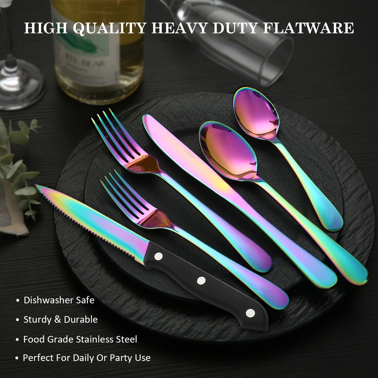 24 pcs Rainbow  Silverware Set,  Service For 4 Stainless Steel Flatware Serving Set,  Cutlery Set, Knife Fork And Spoon