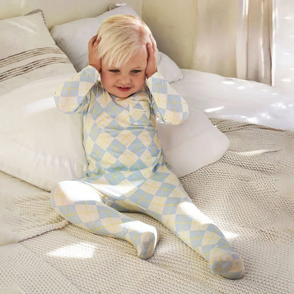 spring summer argyle plaid, soft dress set with  footie P. J's,  Familyfamily matching clothing