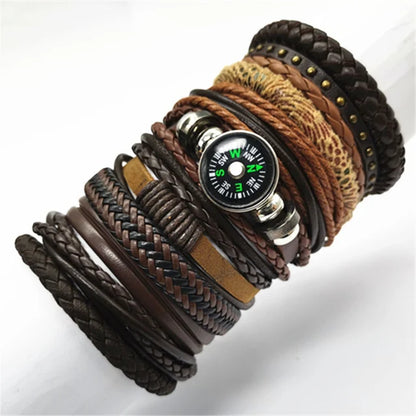 10 Pcs/set Black Wrap Woven, Handmade Mens  Bracelets. Male / Female Leather Bracelets.