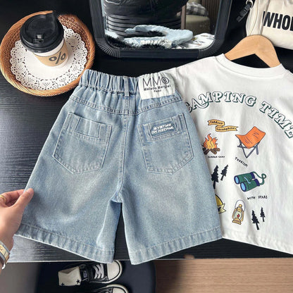 Summer Boys Shorts, Cartoon Embroidery, Boys Denim Shorts Water Wash, 2-10Yrs Boys Horse Pocket Jeans