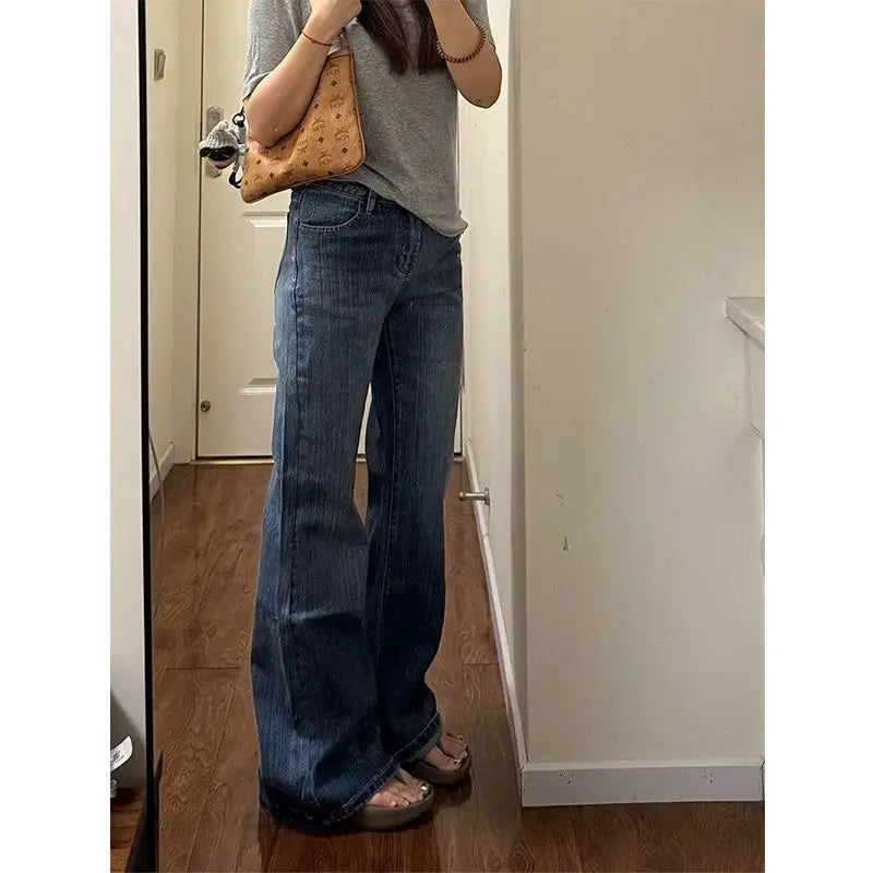Loose,  Wide Leg Bell Bottoms,  Jeans for Girls/ Women with a  Low Wais t Tapered Pants,  Cotton Denim,  Vintage American Style for Fall Collection