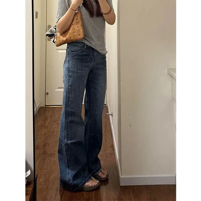 Loose,  Wide Leg Bell Bottoms,  Jeans for Girls/ Women with a  Low Wais t Tapered Pants,  Cotton Denim,  Vintage American Style for Fall Collection