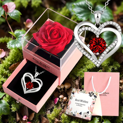 Artificial Rose Gift Set with Heart Pendant Necklace-Perfect for Christmas,Valentine'S Day, Mother'S Day, Anniversary,and Birthday