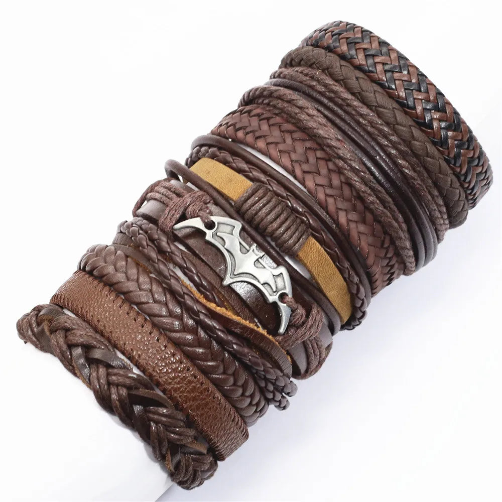 10 Pcs/set Black Wrap Woven, Handmade Mens  Bracelets. Male / Female Leather Bracelets.