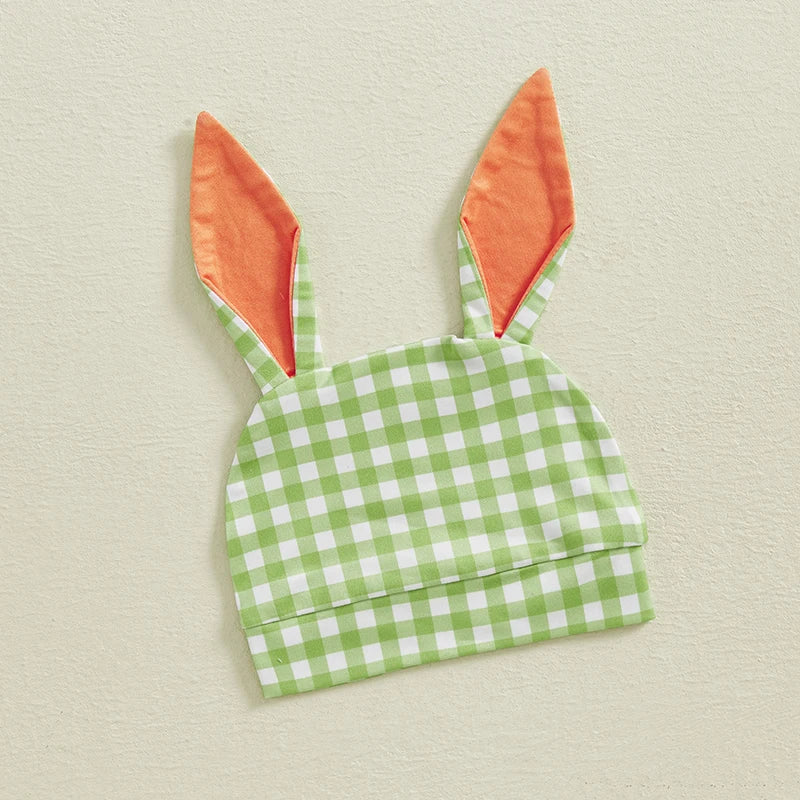 My First Easter Baby Boy Outfit,  Bunny Embroidery Farm Romper with  Plaid Overall,   Bunny  Earson  Hat.  Newborn Baby Easter Clothes