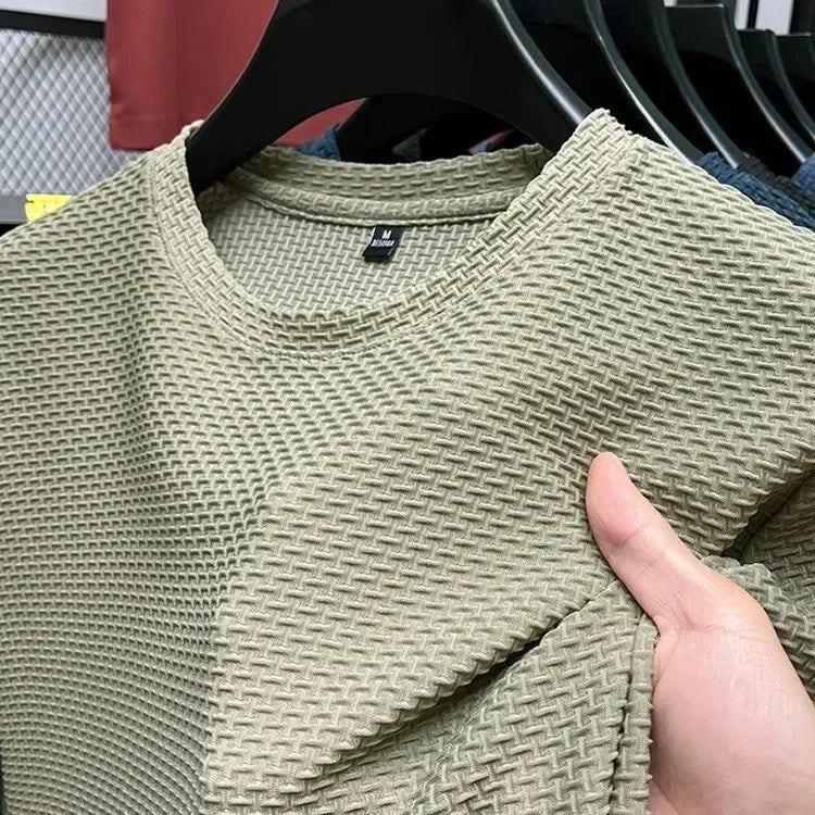 Men's Short Sleeve Mesh, Bamboo Ice Silk T-shirt, Casual, Versatile, Summer Elastic,  Slimming Top for Men