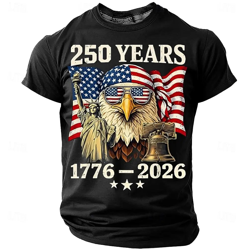 America 250th Birthday Eagle Flag 250 Years 1776-2026,  PRINTED Unisex Men's  and Womens T-Shirt, Casual  Vintage -style Clothing
