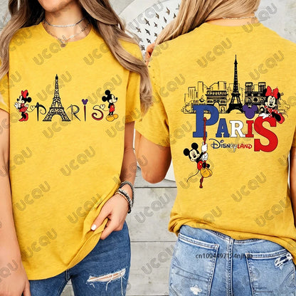 2026 Summer Mickey & Minnie Love Paris Print Mom and Dad Children Cotton T-shirt Short Sleeve Parent-Child Tees Casual Tops.  GREAT FATHERS DAY Gift   whether your taking that trip to Paris, or just wishing.