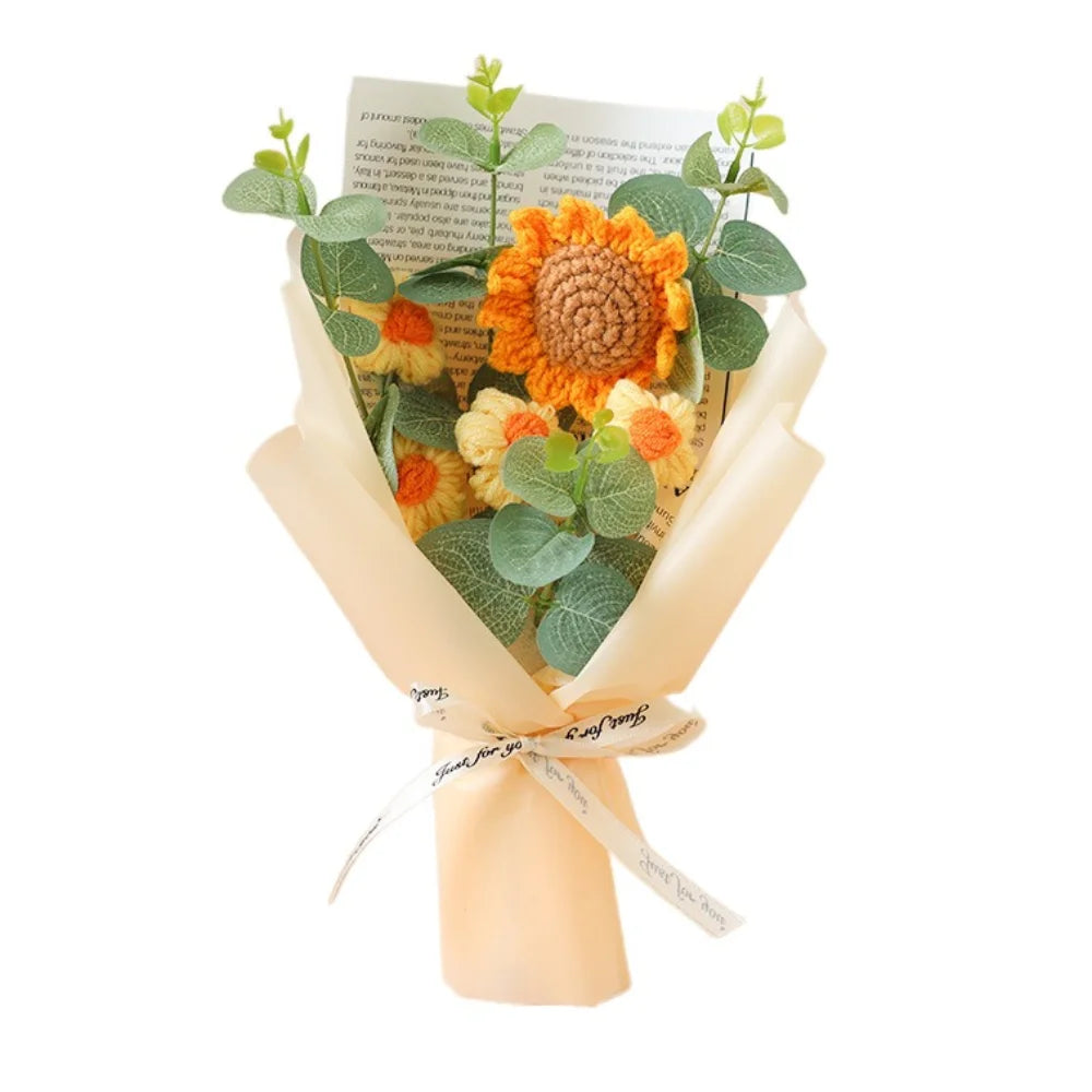 Artificial Flower Crochet Bouquet,  Handmade Anniversary Gift of Sunflower,  Daisy Bouquet for Mothers Day,  Birthday Gif, Etc.t