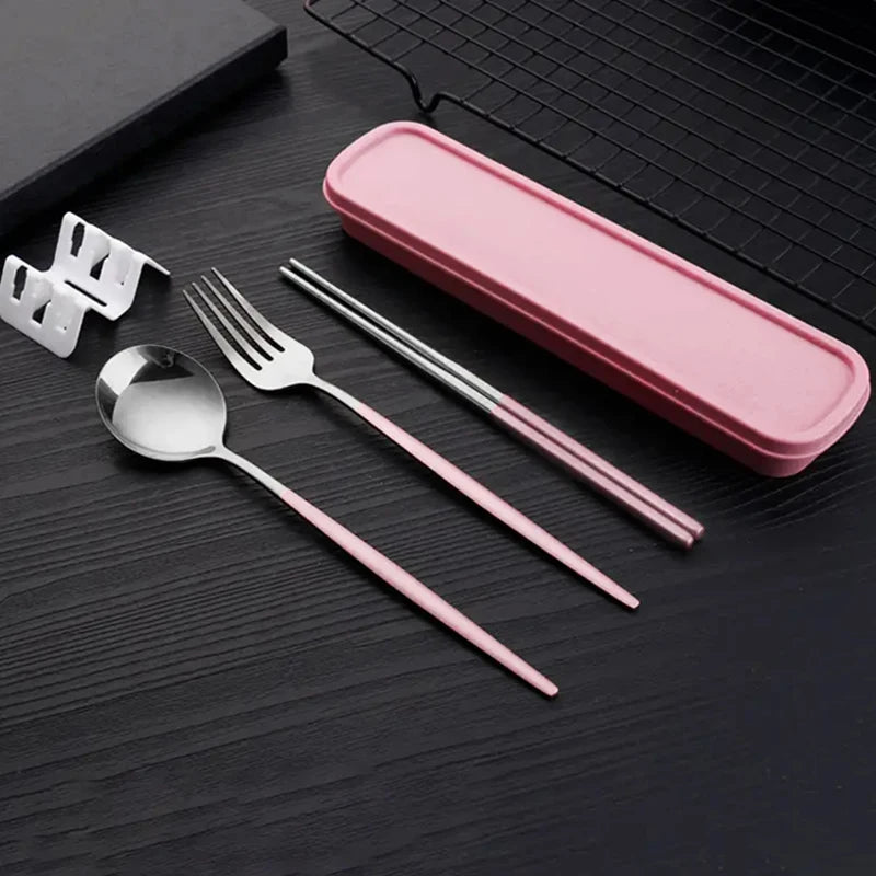 3pcs Thin Portuguese portable stainless steel cutlery  including chopsticks, forks, spoons, student, home,  outdoor,  picnic tableware.  REALLY attractive with the Forest Green Dinnerware.
