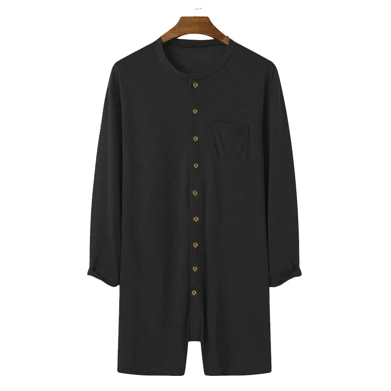 Men Sexy Pajamas /Jumpsuit. Solid Color, Tight O Neck,  Long Sleeve T Shirt and Shorts. One-piece Button-down Breathable Home Wear