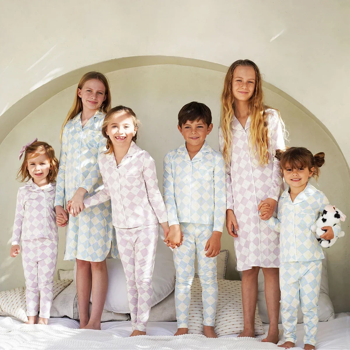 spring summer argyle plaid, soft dress set with  footie P. J's,  Familyfamily matching clothing
