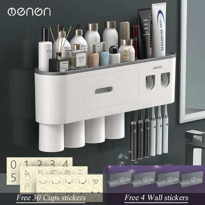 Magnetic Adsorption Inverted Toothbrush Holder/Wall /Automatic Toothpaste Squeezer, Storage Rack for  Bathroom Accessories