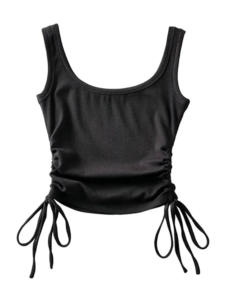 New Arrival Girls Casual Solid Colour, Two Side Drawstring , Vest Folds,  Shirring,  Tank/Camis