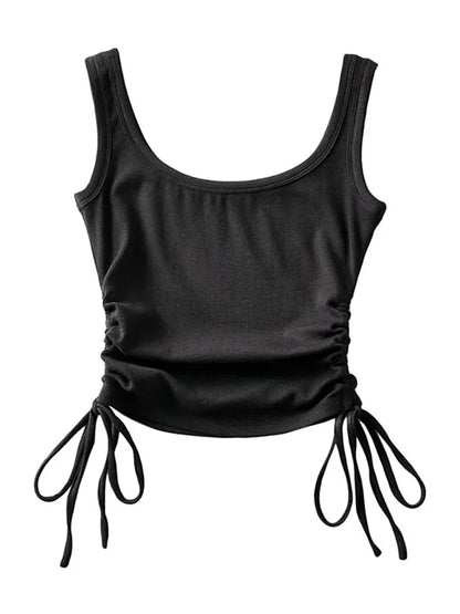 New Arrival Girls Casual Solid Colour, Two Side Drawstring , Vest Folds,  Shirring,  Tank/Camis