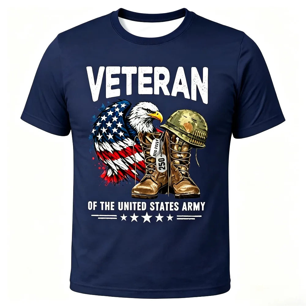 US Army"Veteran" Eagle American Flag T-Shirt, Patriotic Military , Casual Short Sleeve Top for Men.  Lots of Choices and there are sizing charts.