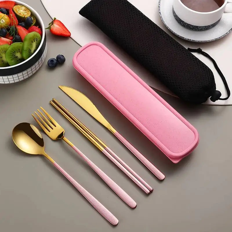 Stainless Steel Cutlery Set With Storage Box,  4 Counts,  Portable Tableware Set For Home,  Kitchen,  Dining Room, Household