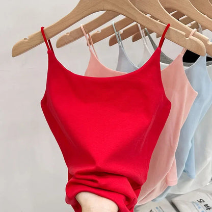 SIX Solid color SPAGHETTI  Tank Top.   Women's Cotton Summer Tank Tops,  New Slim Fit with  SLIGHT STRETCH for  Girls/Women. Waist Cinched .