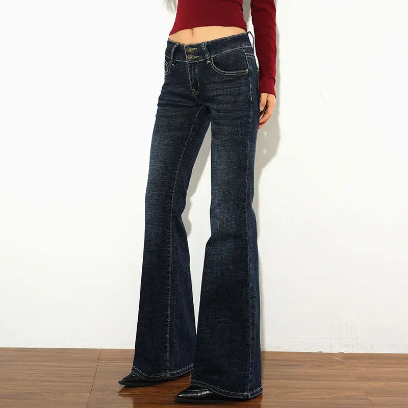 Low Waist Slim Fit Women's Jeans,  Bell Bottoms,  American Vintage Style,  Cotton Denim Pants