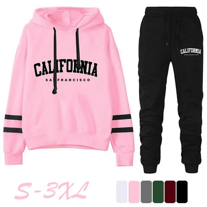 California Womens Tracksuit Casual Stripe on Versatile Hooded Sweatshirt or Pants or Suit.  Simplicity  for  Street Outfits S-3XL