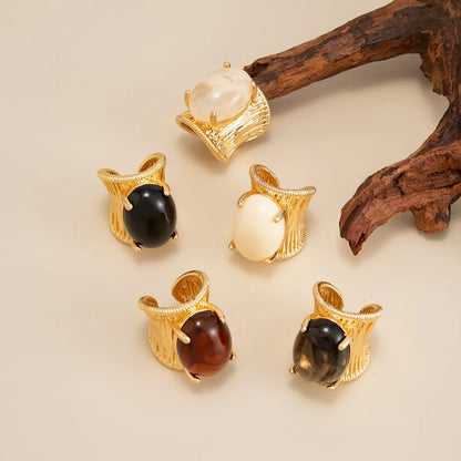 Rock Punk Hip Hop Vintage Elegant Black Brown Shading Resin Stone Chunky Metal Ring for Women Girl Jewelry Gift 2026 NEW