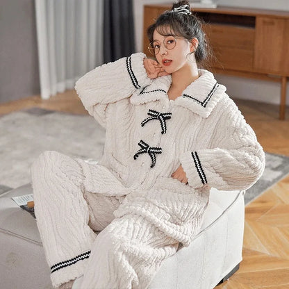 2Pcs/set women's pajamas FOR  autumn and winter,  students home wear, padded and thickened, warm princess clothes