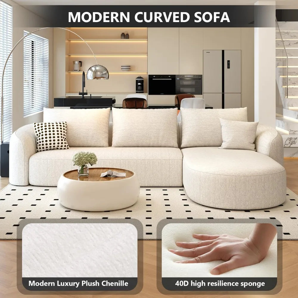 Sectional Couches Luxury Modern Curved Back Sofa, Minimalist Comfy L-Shape Boneless Cloud Couch for Living Room Apart