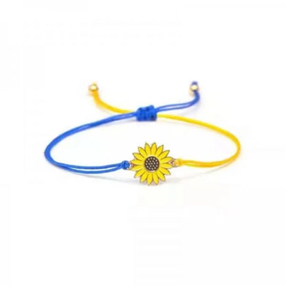 Handmade Blue & Yellow Ukraine Country Peace Love Woven Bracelet Leather Women/ Men Jewelry Gift, Adjustable