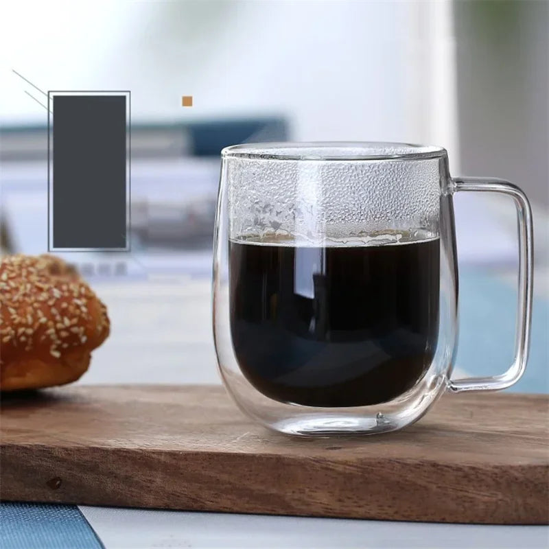 150-350ml Heat Resistant High Borosilicate Glass Mug.  Double Wall Glass Coffee Cup with Handle.