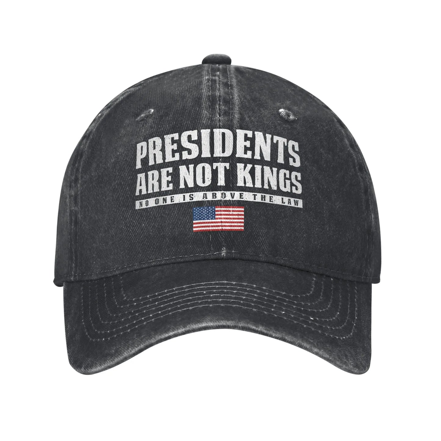 "Presidents Are Not Kings"  USA Flag Unisex Baseball Cap.  " No Kings In America "
Distressed Denim Washed Hats Cap,  Outdoor Soft Headwear Lots of choices of color.