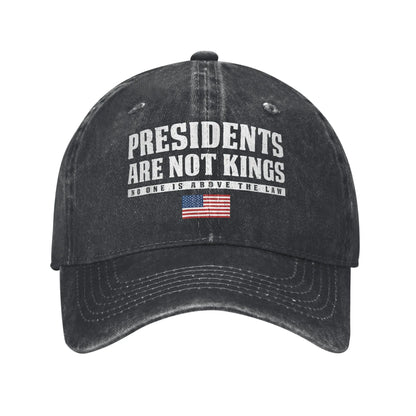 "Presidents Are Not Kings"  USA Flag Unisex Baseball Cap.  " No Kings In America "
Distressed Denim Washed Hats Cap,  Outdoor Soft Headwear Lots of choices of color.