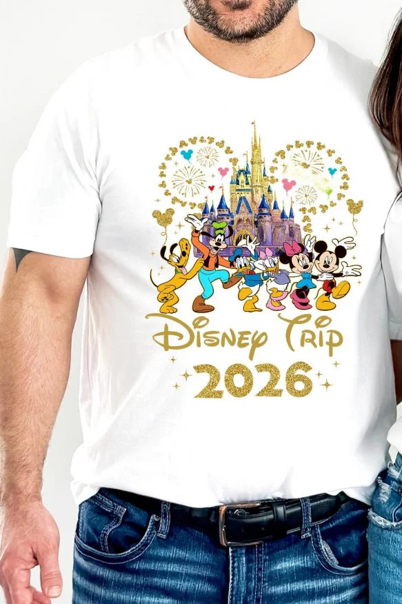 2026 Summer Casual Mickey Minnie Castle Butterfly Comfort Cotton T-shirt.  Adults/ Children,  Parent /Child,  Couple Sportswear