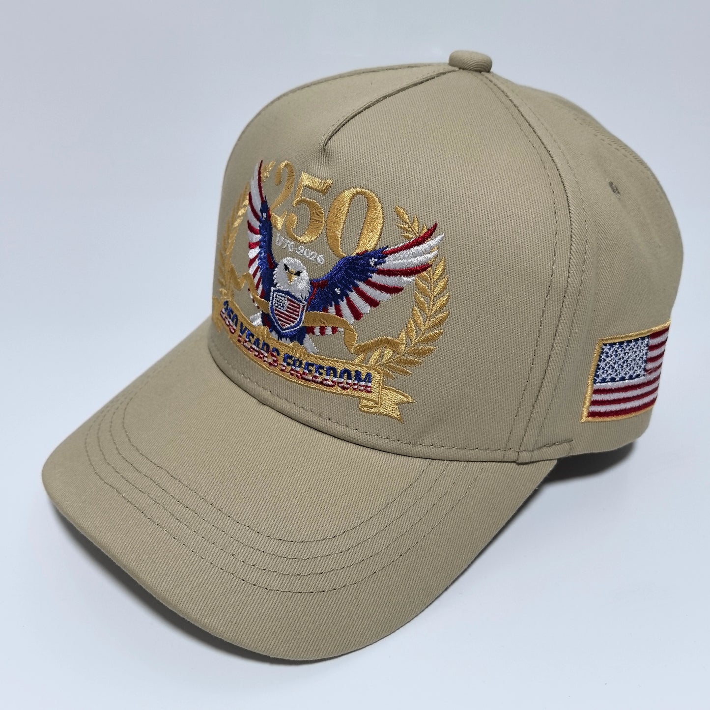 1776-2026 USA 250 Years Freedom Eagle Embroidery Baseball Cap,  Hard Crown Structured Dad Hat,  American Flag Side Patch Patriotic