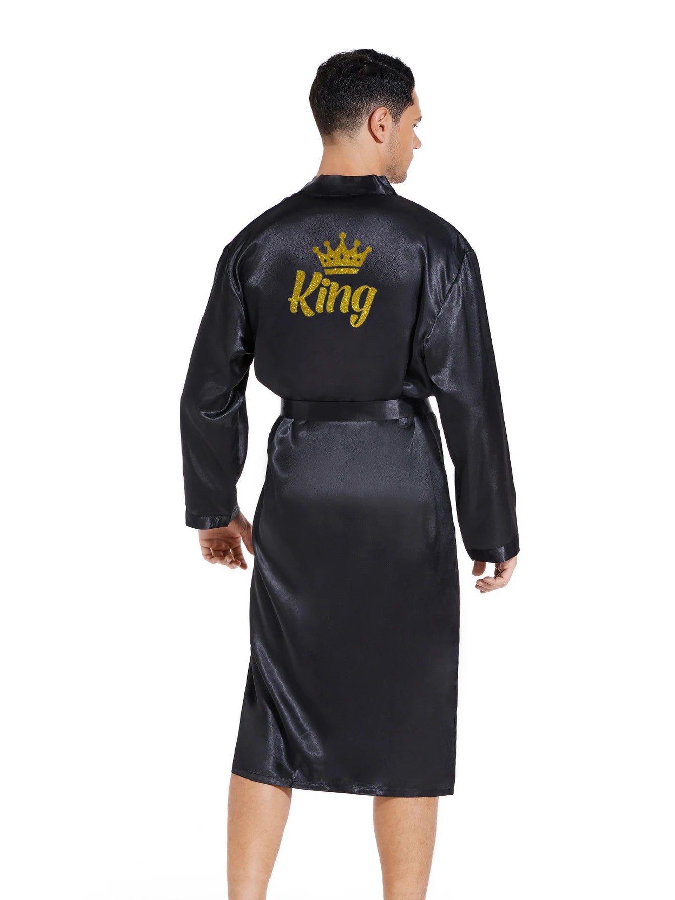 King/ queen glitter writing on back for men and  women,  robe,  satin,  crown design,  honeymoon couple,   kimono robes