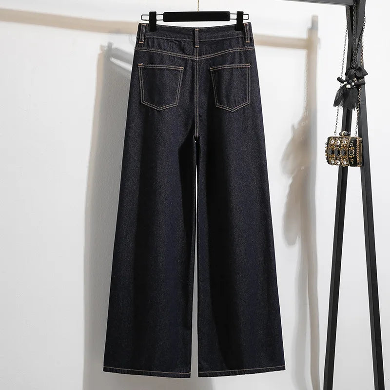 Loose, Wide Leg American Style Denim Jeans  for Womens/Girls High Waist,  Straight Leg Pants.   Comfortable,  Casual Spring Fashion PLUSE Sizes