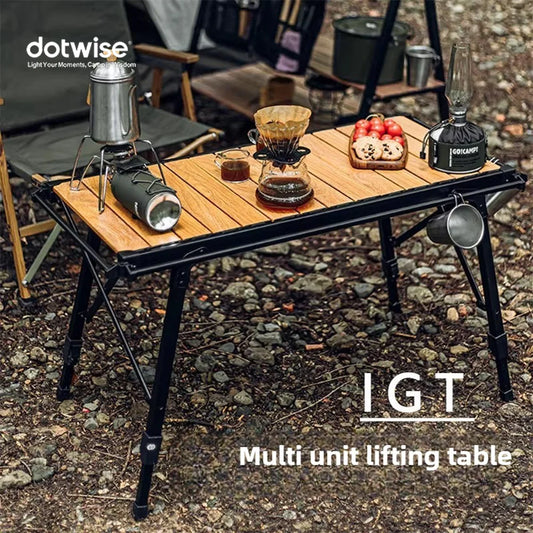 Camping Table Foldable Portable IGT Outdoor.  Table with Adjustable Height and Aluminum Alloy For Outdoor Barbecue Picnic Fishing. table in Black or Wood.  Grill Sold Separately.