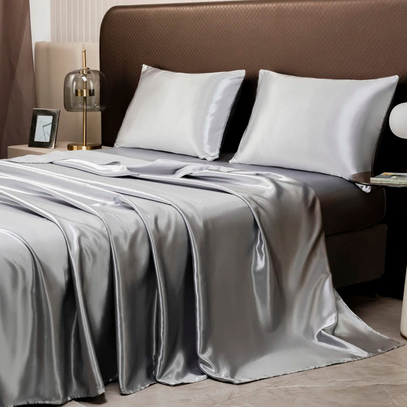 Solid Color Satin Sheets  and Pillowcase Set，Luxurious Bedding Ensemble with a Silky Sheen，Twin/Full/Queen/King Size